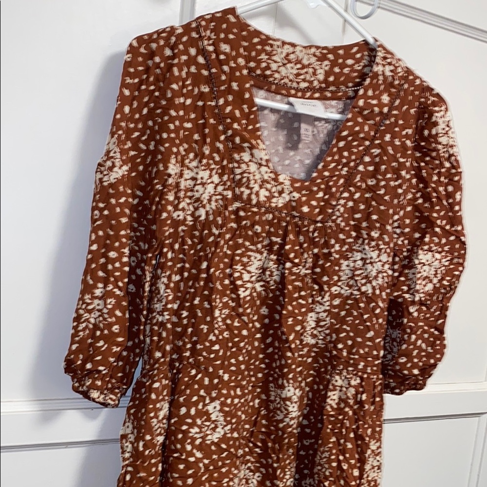 Knox Rose XS Loft Brown White Patterned Blouse - Picture 13 of 14